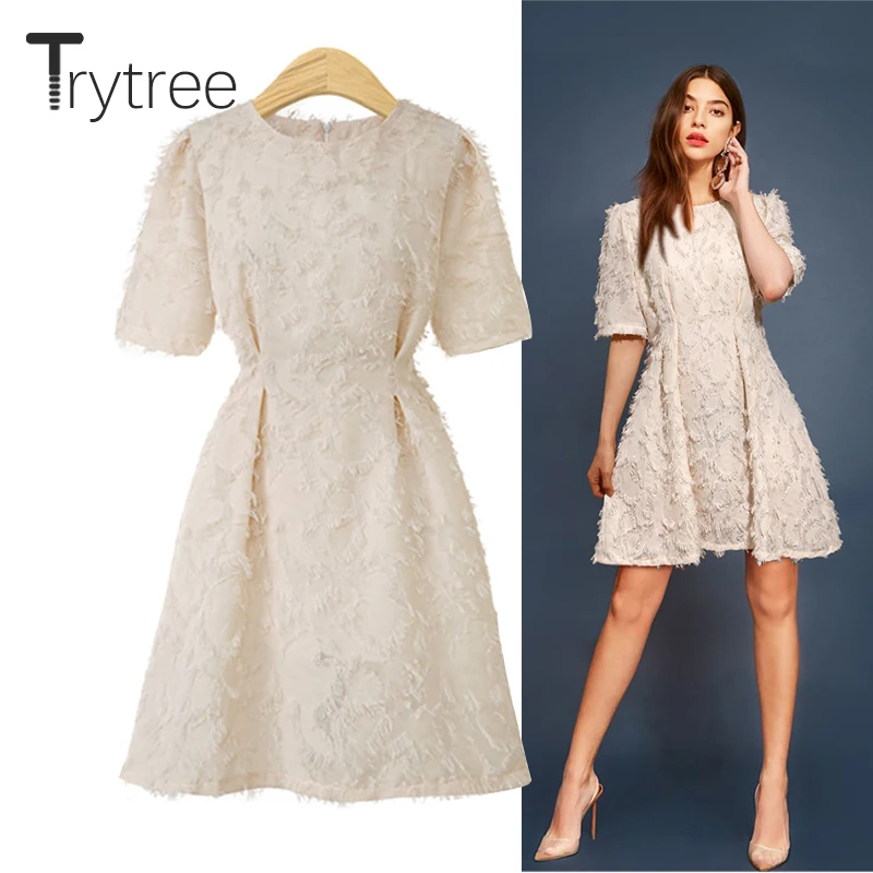 Летнее осеннее платье Trytree женское Повседневное трапеция с бахромой однотонное 2