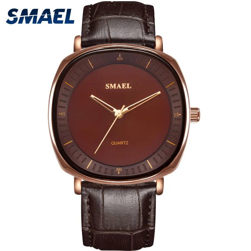 

Men Watch Leather SMAEL Men Clock Military Digital Watch for Men Casual Sport Quartz Watches Gold Big Dial Clock Men Waterproof