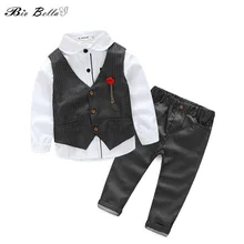 Kimocat/детский комплект одежды для мальчиков, костюм для мальчиков, модная счастливая Свадебная вечеринка Костюмы, детский костюм из 3 предметов: футболка+ штаны+ жилет, осенне-Весенняя Костюмы