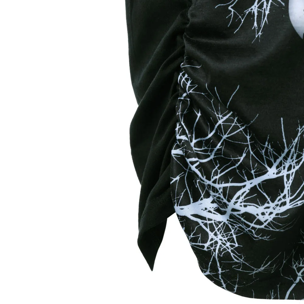 Women Summer Fashion Short Sleeve Gothic Skew Collar Skull T-Shirt Shoulder Skull Slash T-Shirt blusas femininas de verao 50