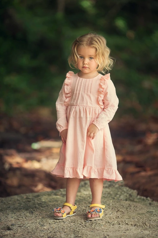 Новое поступление, корейское осеннее платье для девочек, милая розовая одежда с длинными рукавами для детей, повседневное праздничное