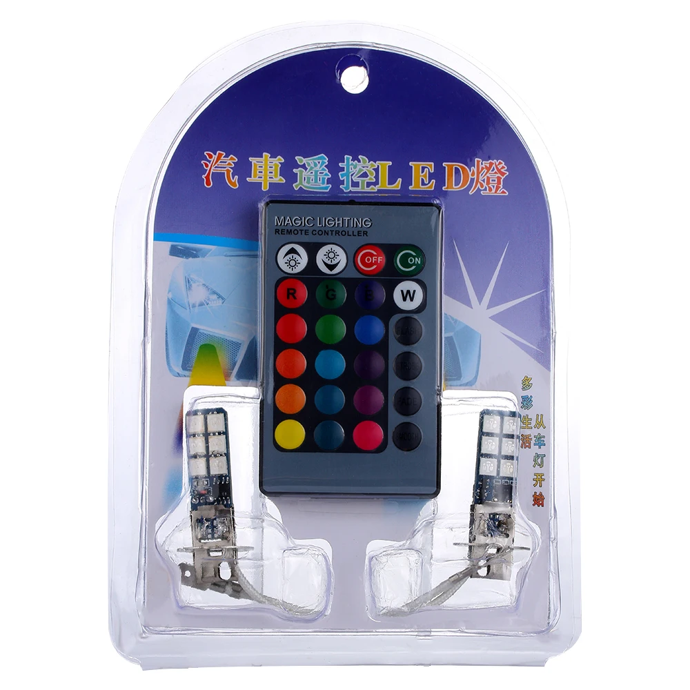 2 шт. H3 5050 RGB 12SMD светодиодный Авто головной светильник тумана на танкетке с