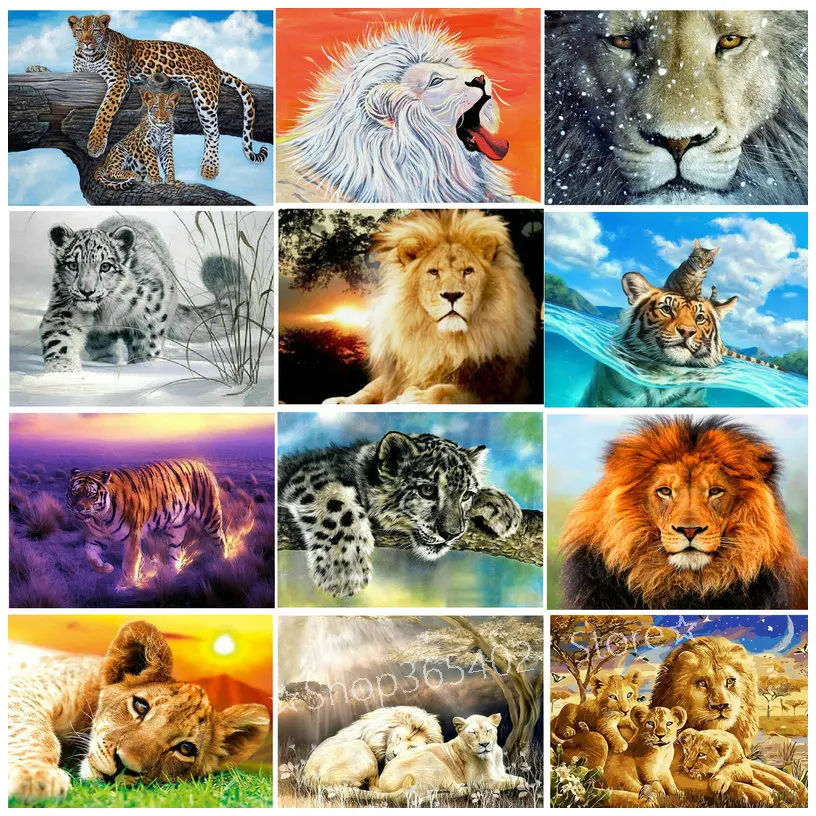 

Hot 25 style lion tiger leopard icon full square / round 5D DIY diamond painting 3D diamond cross stitch animal crystal mosaic