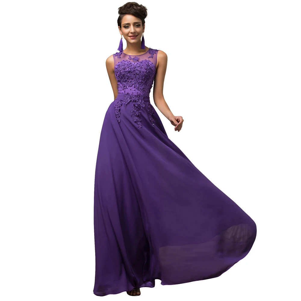 Long Dresses Plus Size Black Red Purple V-Back Beaded Chiffon Robe De Soiree Vestido Formal Gown Party Evening Women Dress 2017