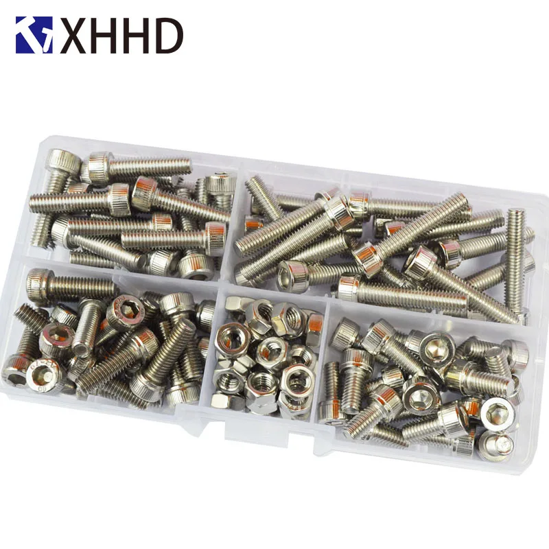 

DIN912 Hex Socket Head Cap Screw Metric Thread Hexagon Allen Bike Machine Bolt Nut Set Assortment Kit Box 304 Stainless Stee M5