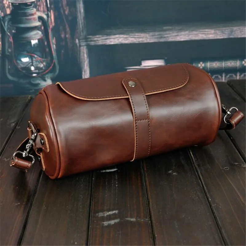 New High Quality Vintage Casual Crazy Horse Leather  Men\'s Bag Small Round Messenger Bags For Man Personality Design Travel Bag