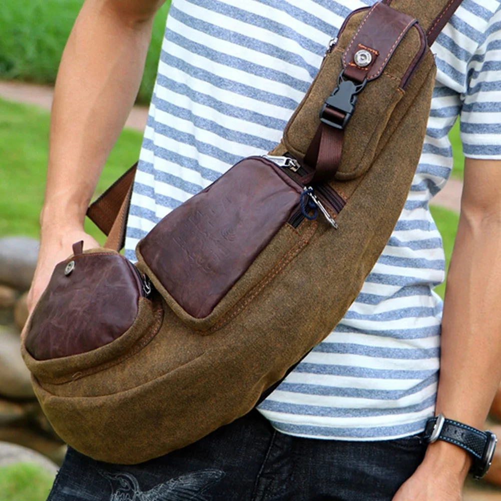 

Men Chest Bag Moon Shape Crossbody Storage Large Capacity Daily Casual Canvas Fashion Anti Splash Multifunctional Zipper Closure