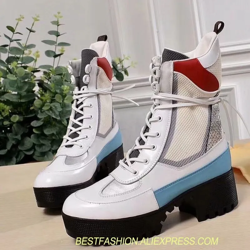 

luxury women's fashion punk style platform wedge shoes women's lace with high heels and ankle boots female designer shoes wo