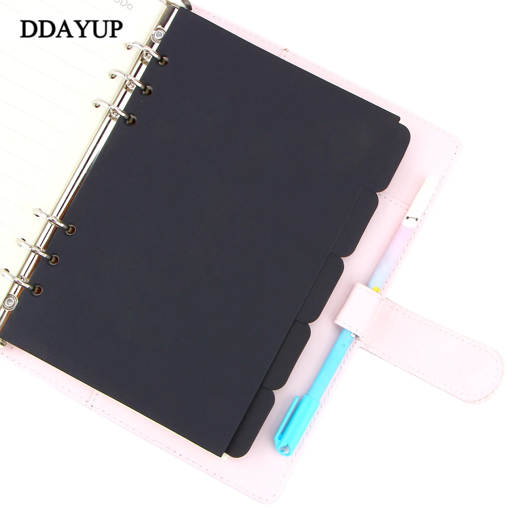 A5A6 6 Hole Notebook Handmade Refill Spiral Binder Loose Leaf Black Card Inside Pages Stationery