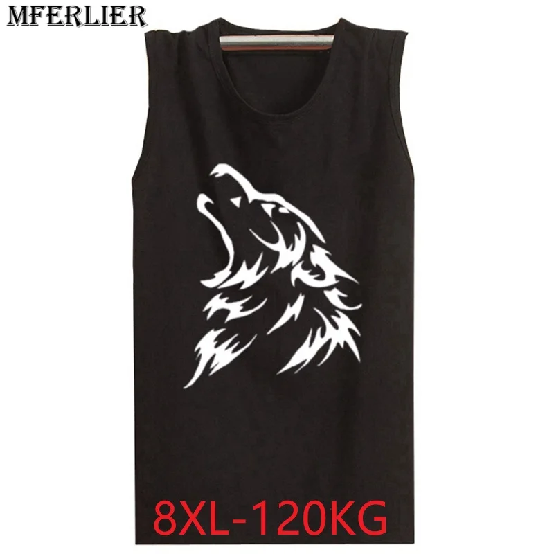 

MFERLIER Men Fitness plus size 5XL 6XL tank tops 8XL 7XL wolf cheap sleeveless loose cotton basket ball tops tees blue cool