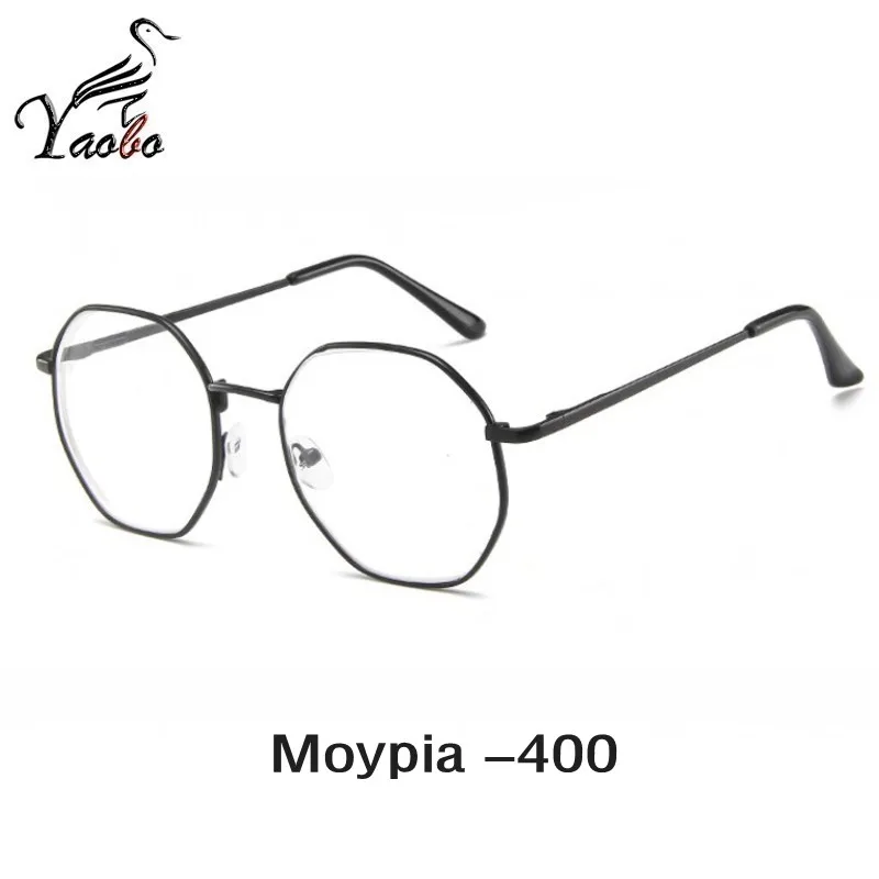 BLACK -400 Полигонные металлические Fnished очки для близорукости для женщин и мужчин, прозрачные близорукие очки, очки для дальнозоркости с диоптрией-1,0 до-4,0 - Цвет оправы: BLACK -400