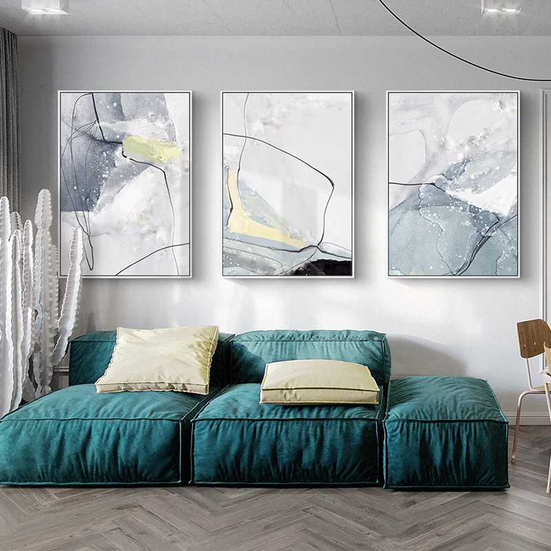 Abstract Canvas Painting Ice Blue Poster and Print for Living Room Bedroom Decorative Modern Wall Art Light Luxury Home | Дом и сад