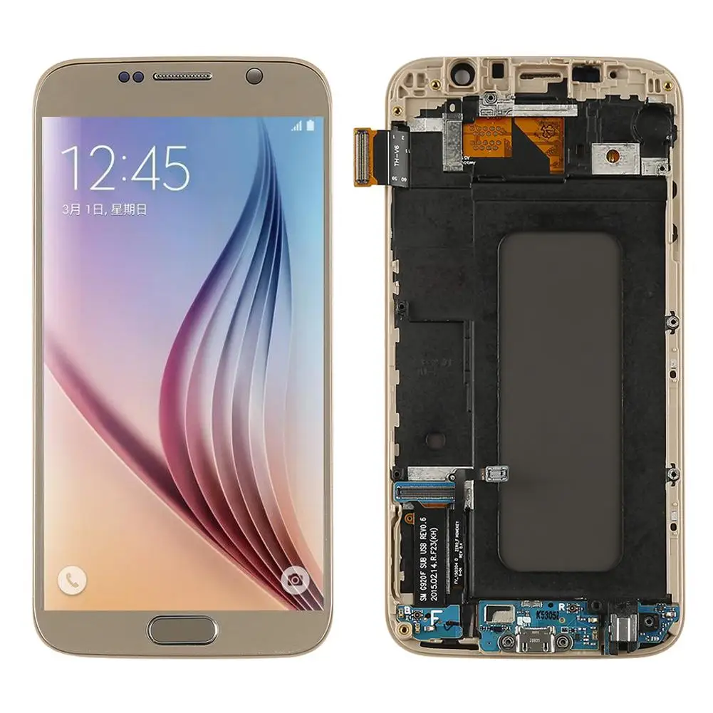 G920F ЖК-дисплей для samsung GALAXY S6 G920 G920F ЖК-дисплей сенсорный экран дигитайзер Рамка Замена для samsung S6 дисплей