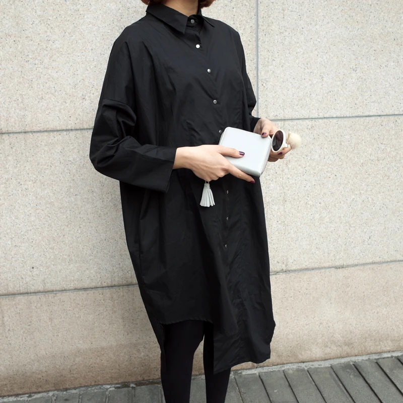 Womens Lady Long-sleeved Loose Oversized Shirt Dress Long Shirts Women Long  Casual Loose Asymmetrical Blouses Black Big Shirts - AliExpress