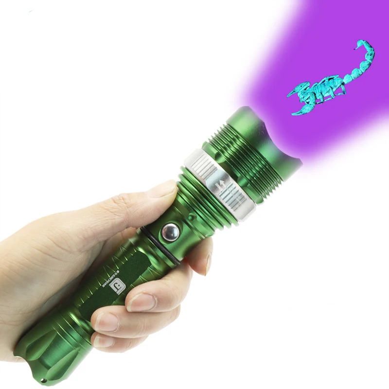 

T6 Double Light Source Purple Light Scorpion Light Catch Ultraviolet Light LED Flashlight UV 395 Solid Test Banknotes