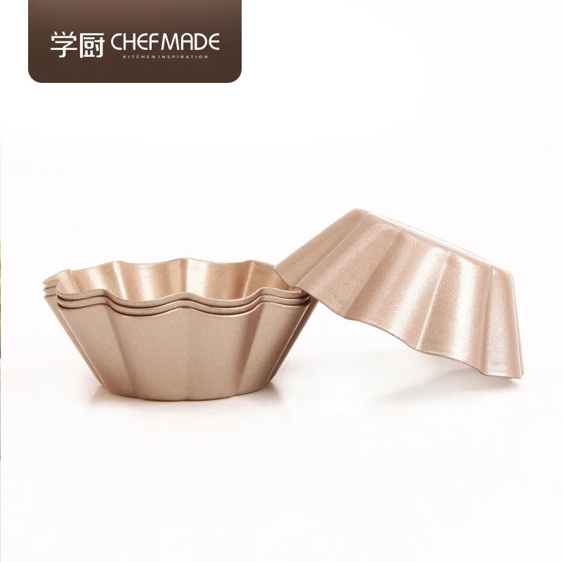 

2019 Fashion Easy To Clean Cookie Tart Moulds 4 Pcs 3'' Non-Stick Tart Pan Cake Moulds Glod Kitchen Tools Egg Tart Moulds