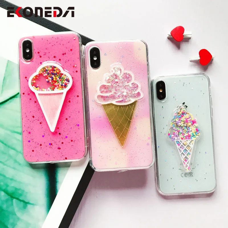 EKONEDA Розовый Блестящий чехол с мороженым для iPhone X XS MAX XR силиконовый милый девушек