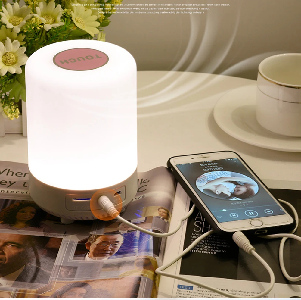 Candeeiro de Mesa Lâmpada de Cabeceira Speaker sem Fio Luz da Noite Recarregável Colorido Levou Quarto Lâmpada Bluetooth Pode Definir um Alarme 11 Luzes noturnas