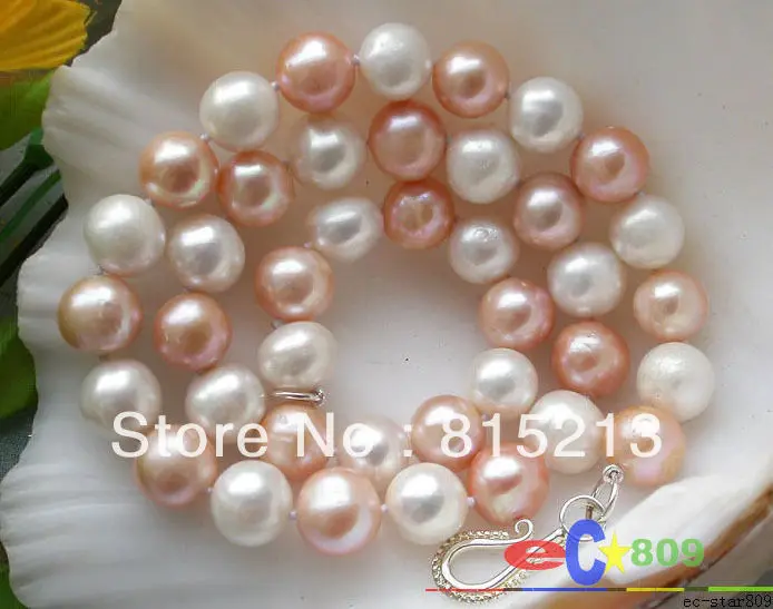 

N479 17" 12mm ROUND WHITE PINK FRESHWATER PEARL NECKLACE N Discount NEW