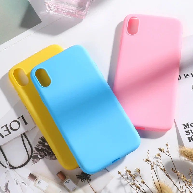 

SFor iPhone XR XS Max 7 Case 6 6s X 7 Plus 5S 5 6S Silicone Soft TPU Solid Matte Candy Color Back Cover For iPhone XR