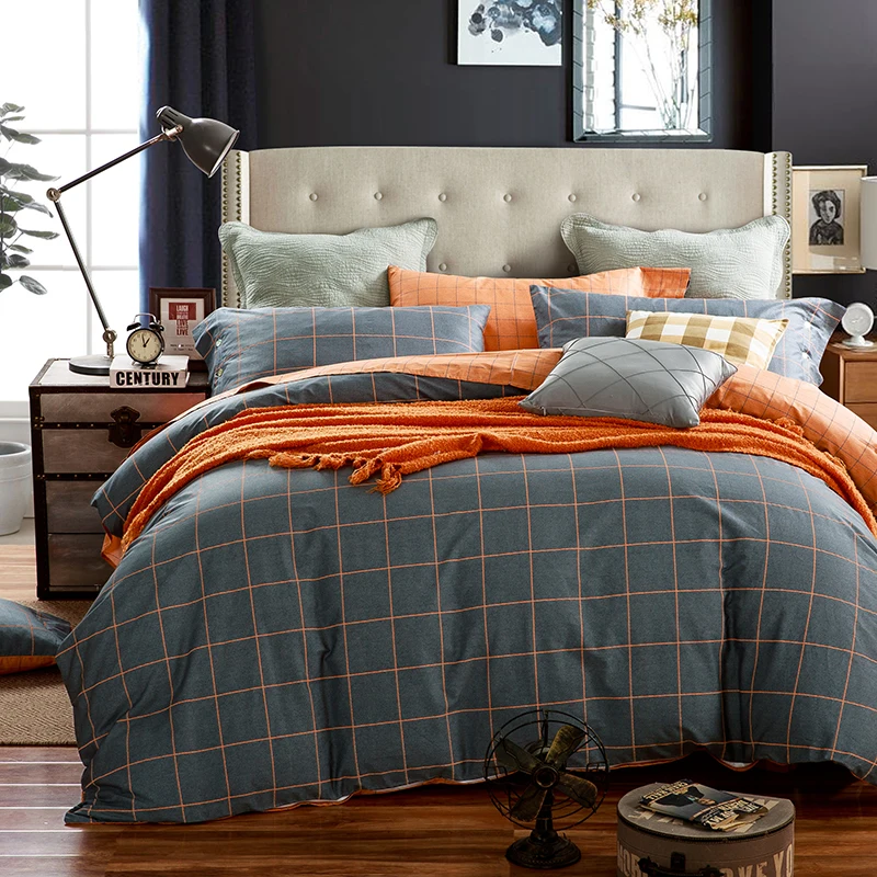 Waliicorners 4pcs 100%Cotton Printed Bedding set Button Duvet Cover set Bedsheet Pillowcases Queen King Size bed linen 38