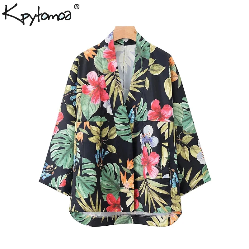 

Vintage Stylish Floral Print Blazers Coat Women 2019 Fashion Notched Collar Long Sleeve Ladies Outerwear Casual Casaco Femme