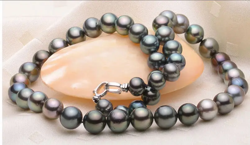 

18"10-11MM NATURAL SOUTH SEA BLACK RED GREEN MULTICOLOR PEARL NECKLACE