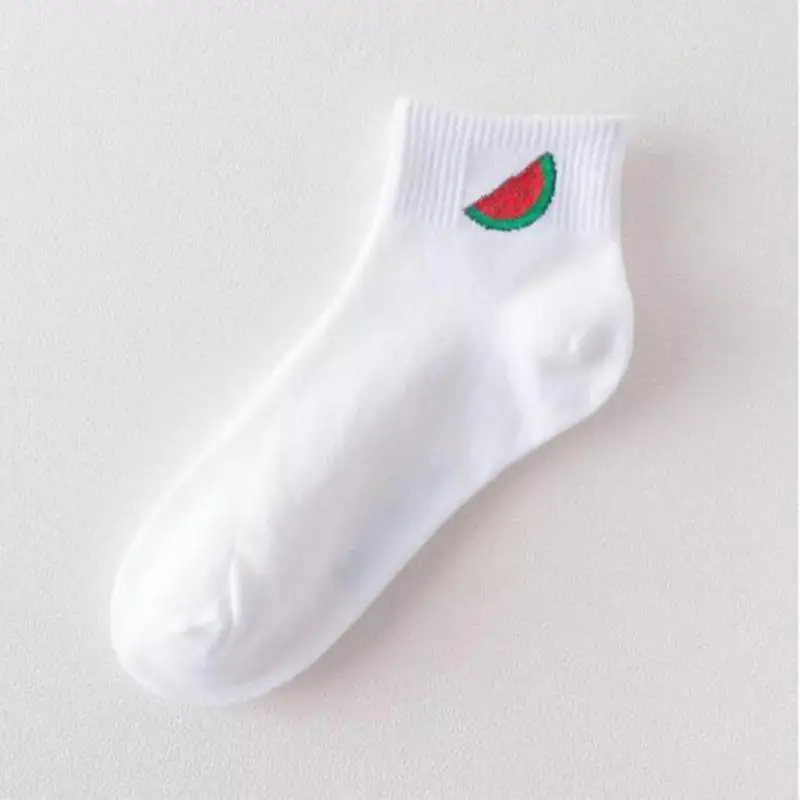 Watermelon Летние милые носки, осенняя хлопковая смесь для девочек, белые неглубокие носки, женские маленькие Дышащие Короткие носки по щиколотку - Цвет: Watermelon