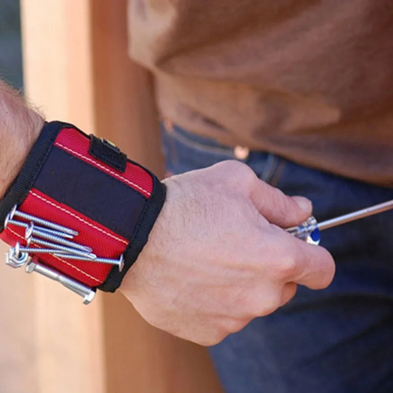 Strong Magnet Wristband Tool Adjustable Toolkit Wrist Bands Screws Nails Nuts Bolts Hand Free Drill Bit