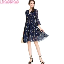 2017 New Women Summer Dress Sweet Floral Runway V Neck Sexy Dress Elegant Chiffon 3 4