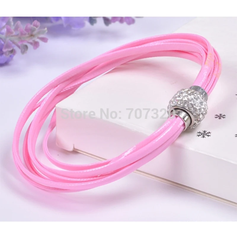 

Xmas Gift wholesale 10 pcs of magnetic shamballa clasp PU double leather Bracelets factory Wholesale Bs7126A
