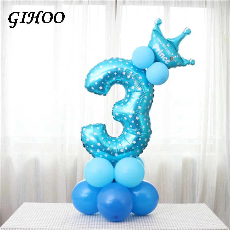 GIHOO 1 комплект, воздушные шары на день рождения, голубые, розовые, с цифрами, фольгированные шары на 1, 2, 3, 4, 5, 6, 7, 8, 9 лет, украшения на день рождения, Детские шары