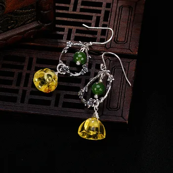 

Beeswax Drop Earring 100% Real 925 Sterling Silver Jewelry Women jasper amber Lotus Dangle Earring long tassel Jewelry 2018 E02