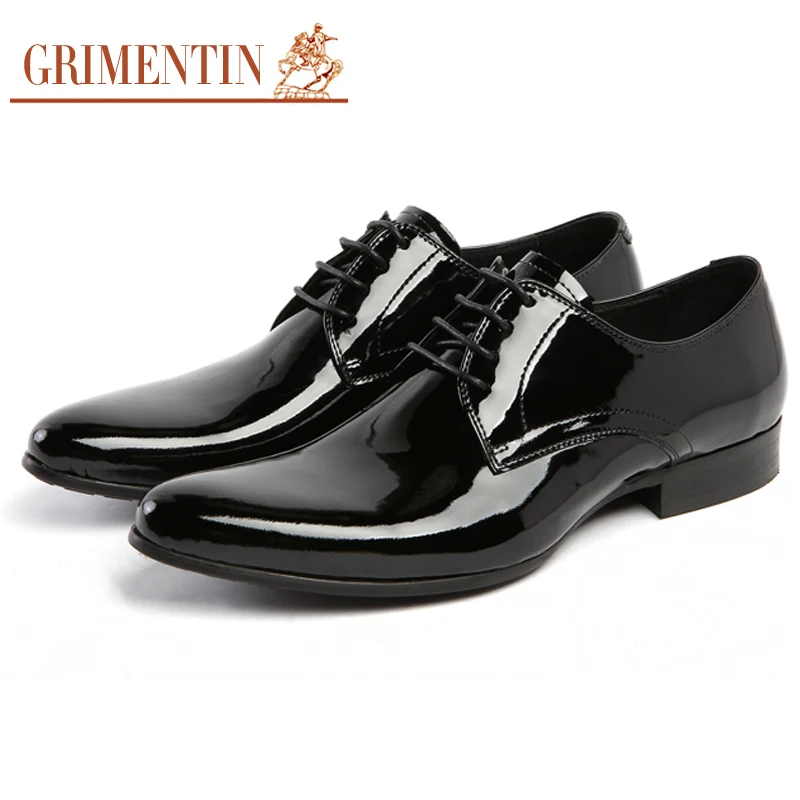 

GRIMENTIN Mens Patent Leather Shoes Black Brand Designer Men Genuine Leather Shoes Pointed Toe Men Dress Italian Leather Shoes