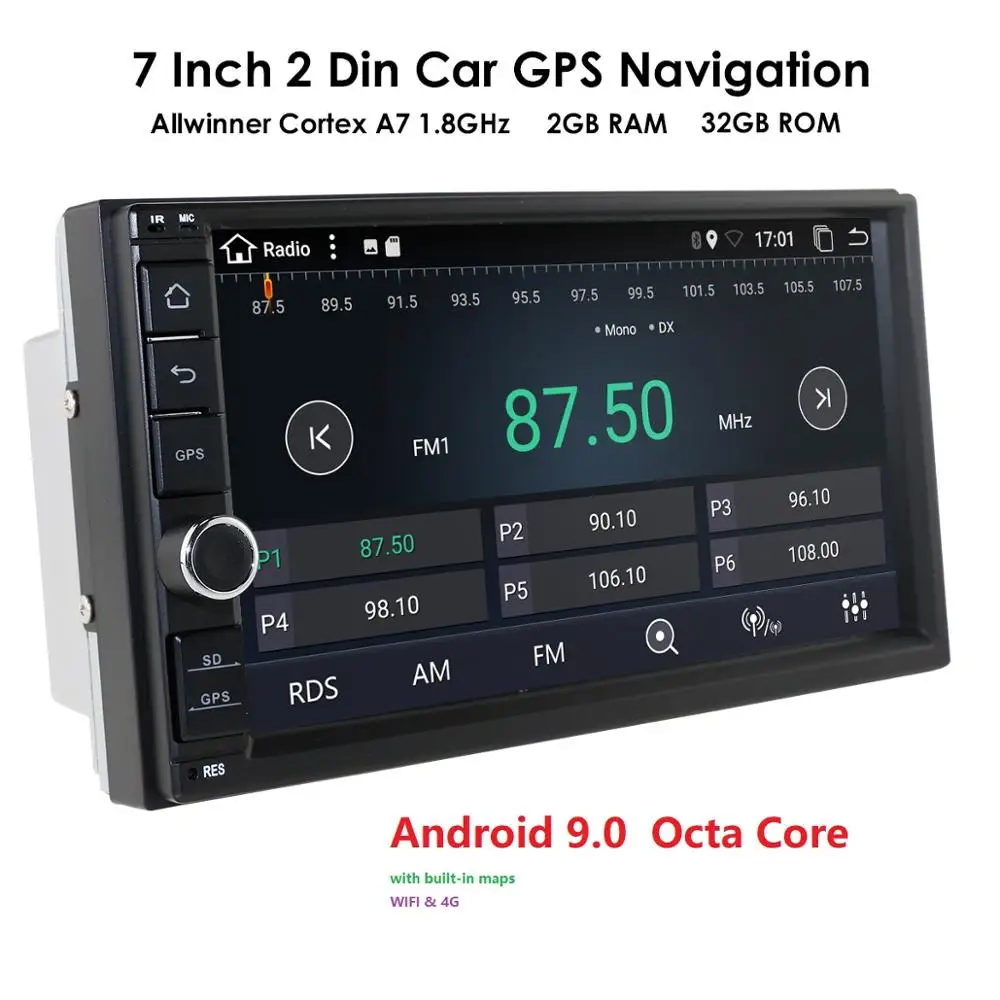  2 Din 7'' Octa core Universal Android 9.0 2GB RAM 32G ROM Car Radio Stereo GPS Navigation WiFi 1024