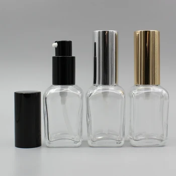 

Wholesale 30ml clear spray glass bottle for essential oil with lotion pump, 30ml empty spray bottle with gold/silver/b