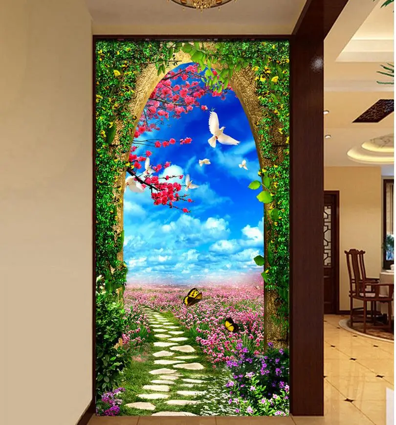 wallpaper modern 3d Archway Landscape 3D Entrance Background Wall