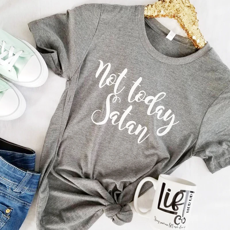 

Not Today Satan Women Pastel Goth T-Shirt Jesus Faith Tumblr Top Japanese Fashion Grunge Black Tee Cool Summer Tops Drop Shippi