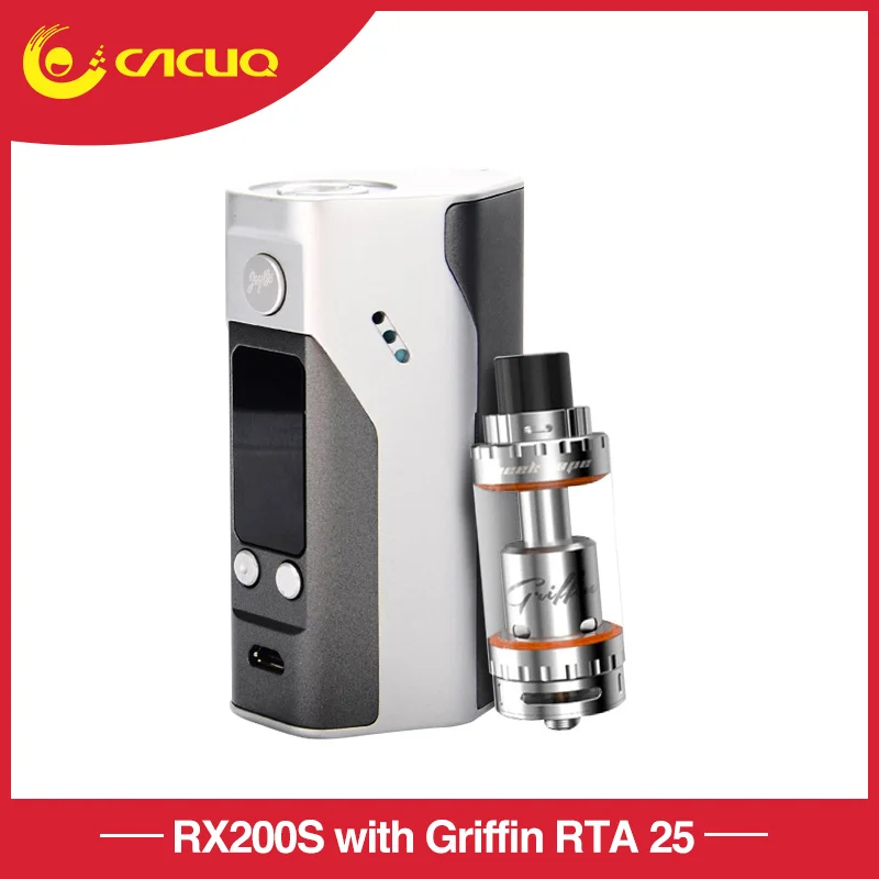 Wismec RX200S with Griffin RTA 25 Top Airflow atomizer silver temp control TC 200w mod Firmware