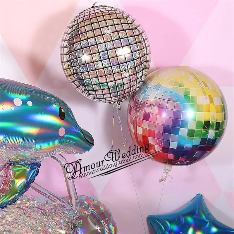

4D Balloons 22 inch Rainbow Gradient Disco Foil Balloons for Wedding Theme Party Celebration Ballons Birthday Decorations Balony