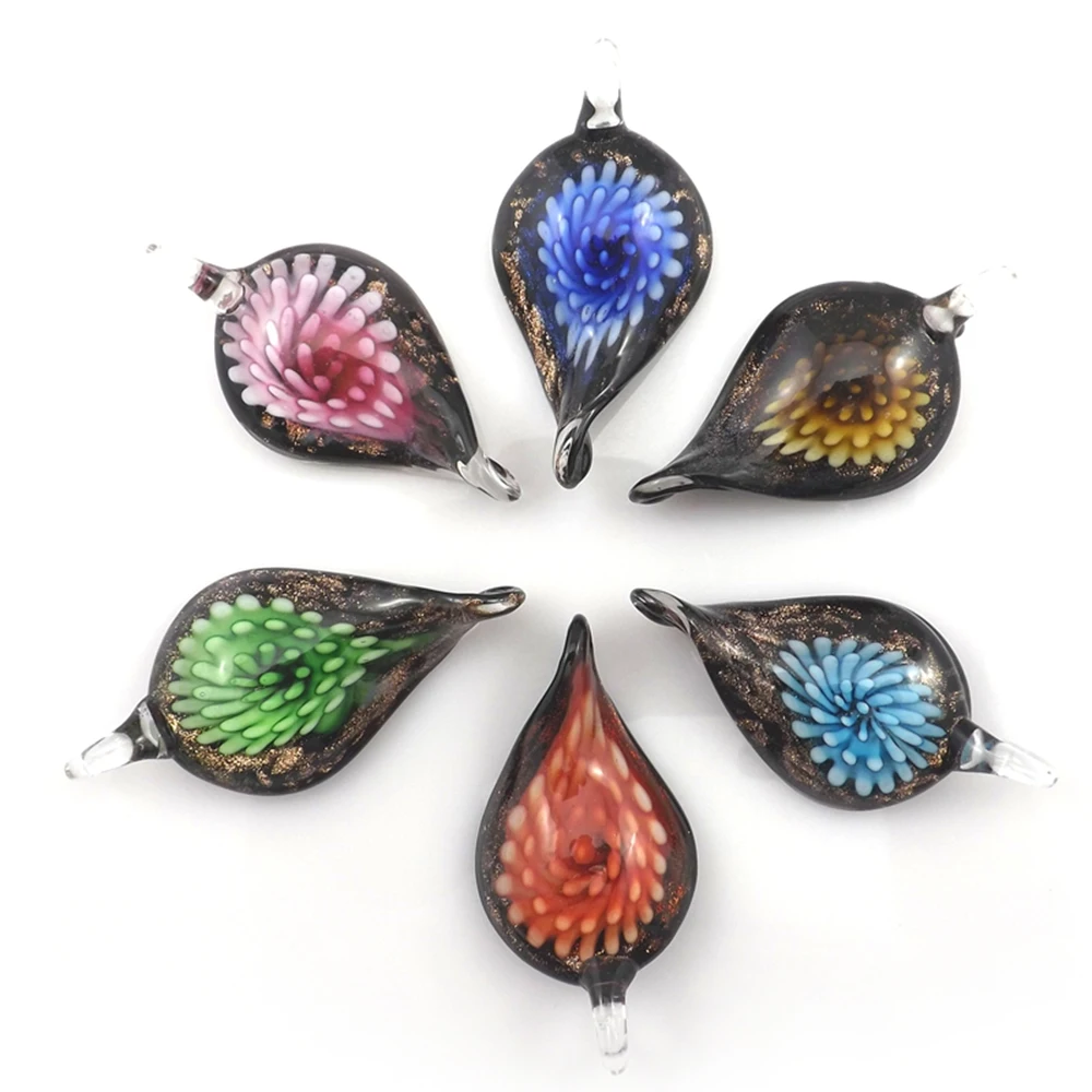 

Stylish Twisted Leaf Shape Chrysanthemum Glass Pendant For DIY Necklace 12pcs/lot