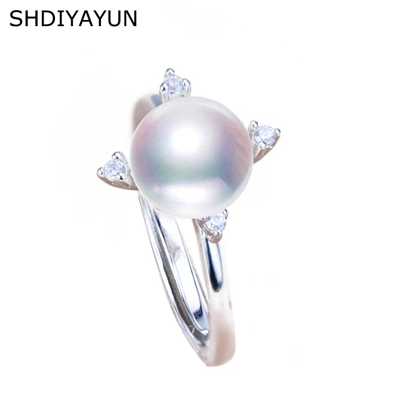 

SHDIYAYUN 2019 Fine Pearl Ring 925 Sterling Silver Jewelry For Women Square Zircon Round Rings Natural Freshwater Pearl Gift
