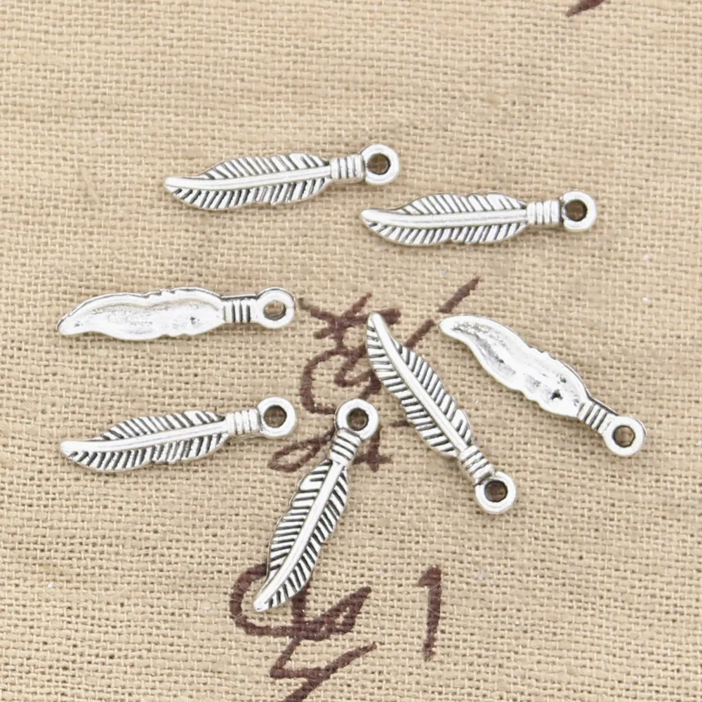 

50pcs Charms feather 19x4mm Antique Silver Plated Pendants Making DIY Handmade Tibetan Silver Jewelry