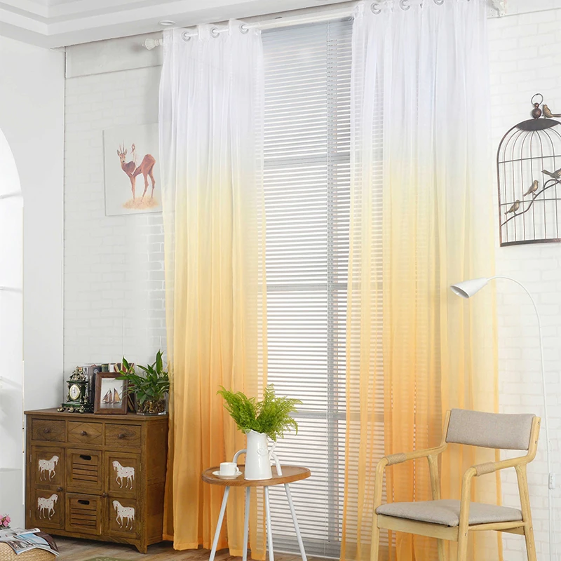 

Urijk 1PC White Yellow Gradient Curtain Comfortable For Living Room Bedroom Semi-shade Screens Gradient Curtains 245*140cm
