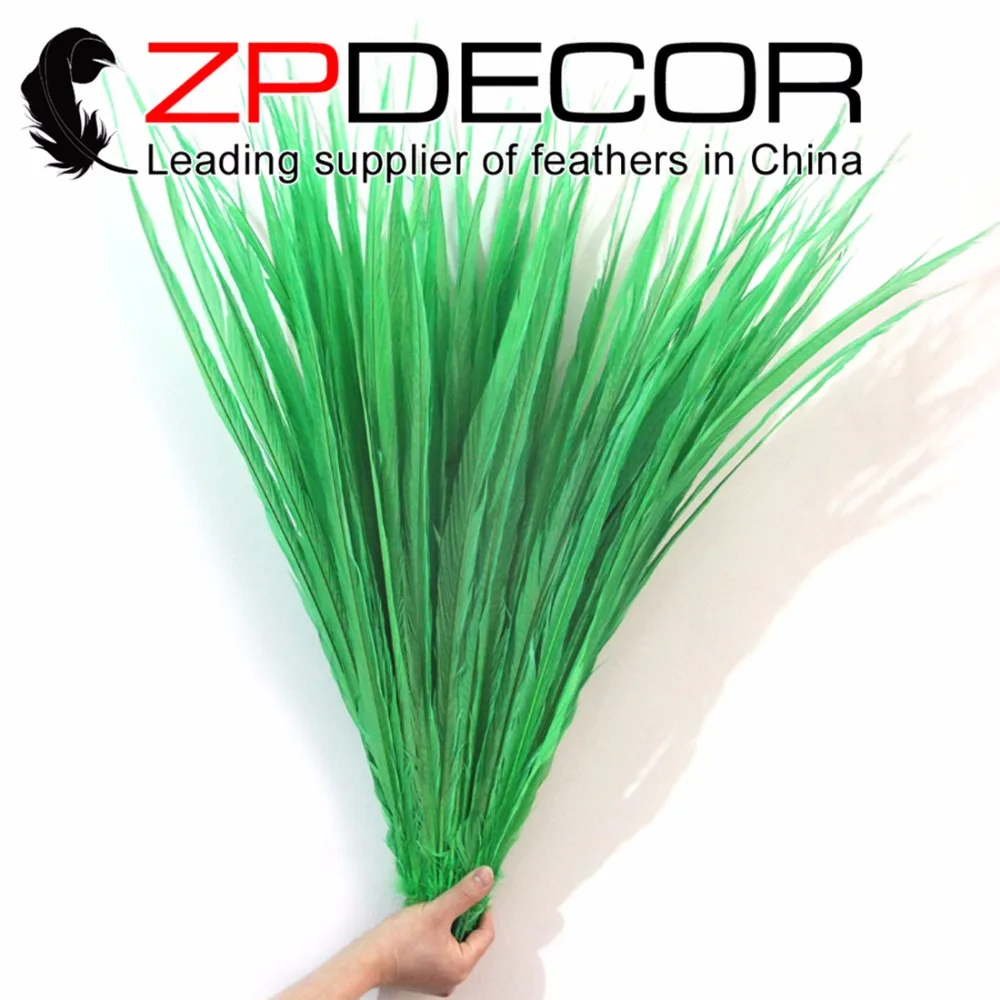 

New Color! ZPDECOR 65-70cm(26-28inch) 50pieces Hand Select Dyed Green Long Golden Pheasant Tail Feathers for Carnival Decoration