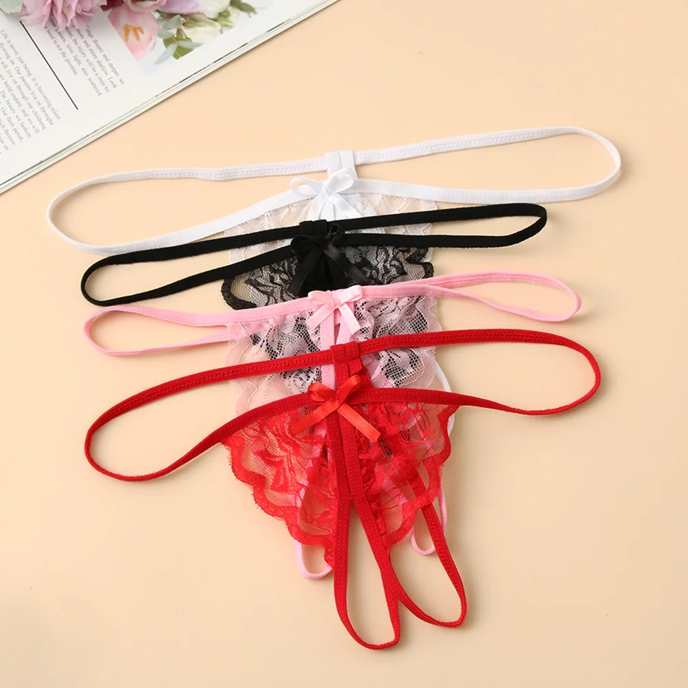 

New Open Crotch Sex Panties Women Transparent Lace Panties Female Transparency bowknot T-back Featured Strappy Panties Lingerie
