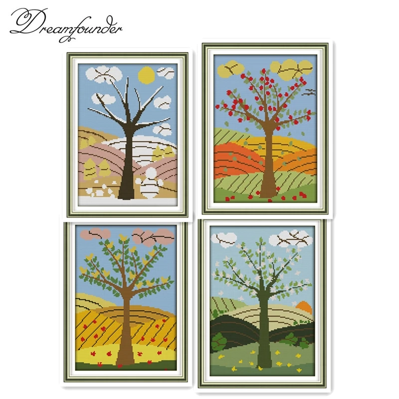 Four great beautycross stitch kit aida 14ct 11ct count printed canvas stitches embroidery DIY handmade needlework | Дом и сад