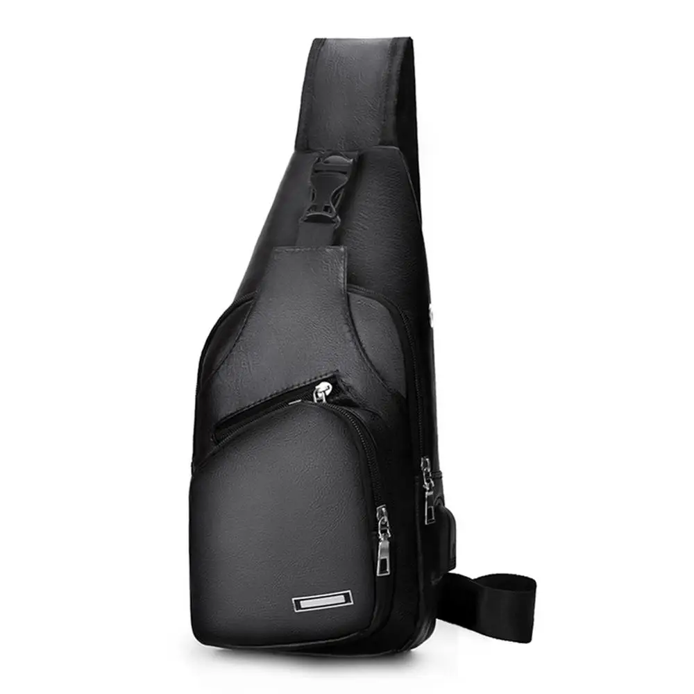

Mens Chest Bags Shoulder Messenger Bags USB Charging Leather Casual Zipper Soft Male Classic Solid Color Travel Crossbody Bags