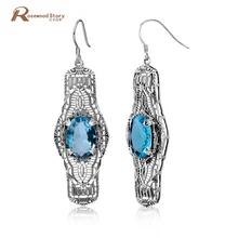 Роскошный дизайн ювелирные изделия ручной работы под старину Богемия этнические небесно-голубой камень Мода 925 стерлингового серебра кристалл большие серьги для женщин