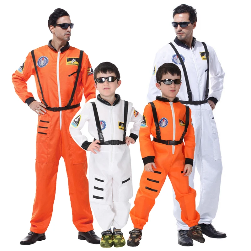 

Halloween Party Astronaut Costumes For Adult Men Kid Boy Book Week Orange White Space Flight Polit Jumpsuit Outfit,Free shipping